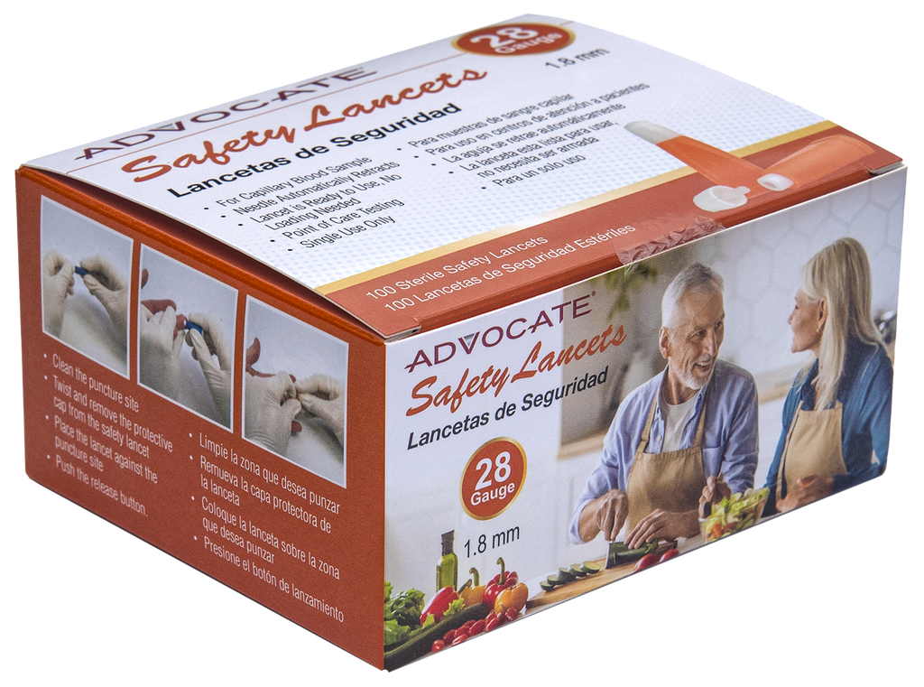 Advocate Safety Lancets 28G x 1.8mm 100/box 