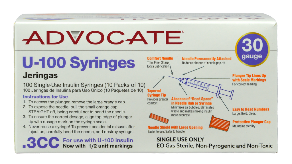 Advocate Syringes 30G .3cc 5/16" 100/box (894046001660)