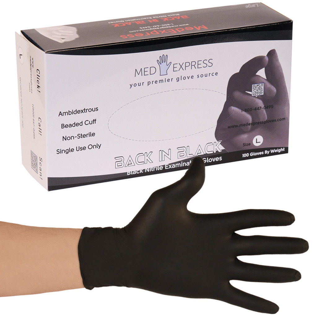 Large Back In Black Nitrile Gloves (100/box) (749110219680)