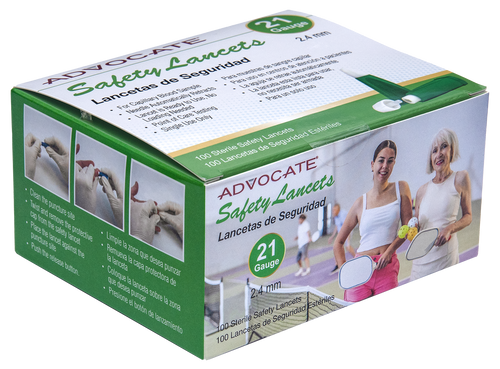 ADVOCATE Safety Lancets - 21G x 2.2mm 100/box