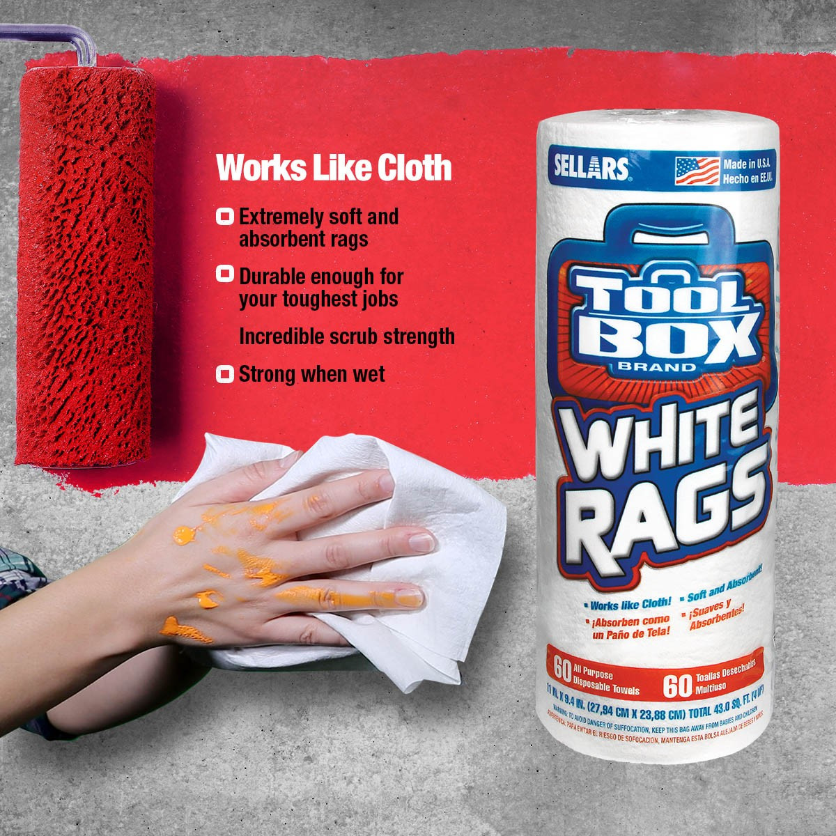 TOOLBOX® White Rags 60ct Single Roll - Midwest Lubricants LLC.