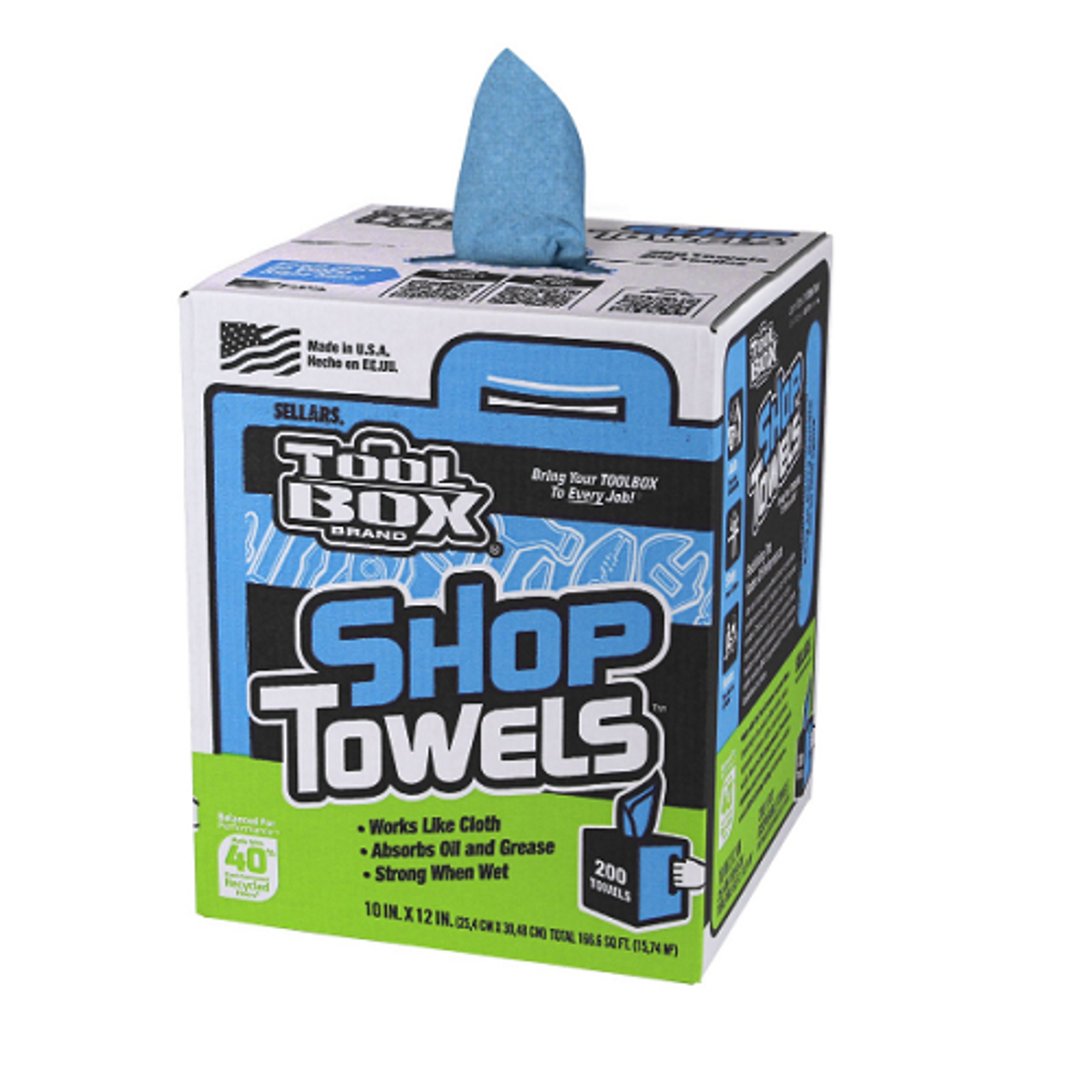 - TOOLBOX® Shop Towels are made with 40% post-consumer recycled fibers (based only on the product's fiber content, which represents a minimum of 85% of the total product weight)