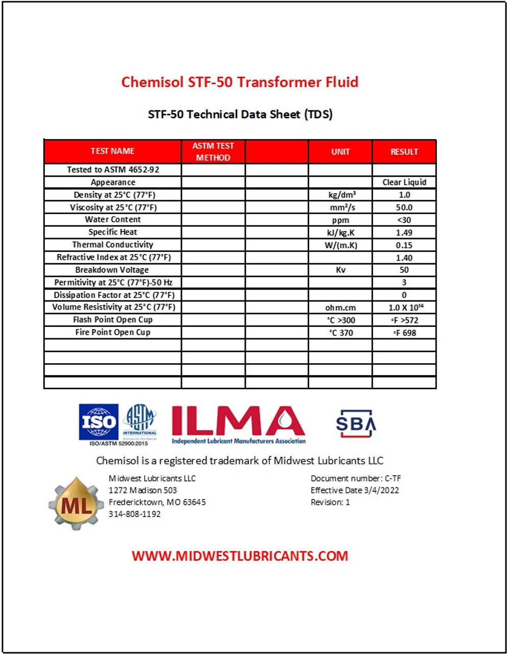 Chemisol STF-50 Silicone Transformer Fluid