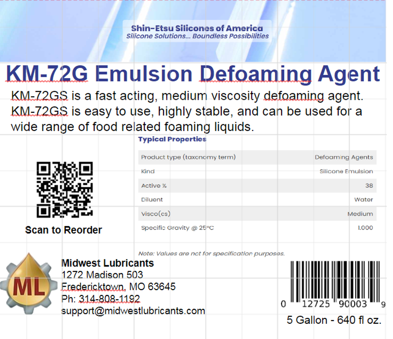 Shin Etsu KM-72GS Emulsifying Defoamer Agent