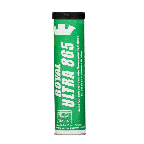 Product Description

Royal Ultra 865 Grease is high performance extreme pressure grease exhibiting outstanding film strength and resistance to corrosive saltwater environments.
Royal Ultra 865 Grease is made with premium base oils that provide equipment long life and protects against chemical and thermal degradation keeping equipment free from metal to metal contact and temperature under control, ensuring the best protection even under very severe operating conditions.
Royal Ultra 865 Grease formula and Manufacturing Process have been perfected over the years to produce the best quality Over Based Calcium Sulfonate Complex Grease with outstanding performance in severe operating conditions. We control the process in such a way where formation of Calcite is maximized and vaterite is minimized, making this grease to develop outstanding pumpability characteristics where other sulfonate greases fail.
Applications

Royal Ultra 865 Grease is recommended for severe applications in many industries. It is particularly suitable for high speed bearings and centralized lubrication systems. This grease is recommended for use in automotive as well as extreme pressure applications in construction, mining, agricultural, logging and hauling industries. This product is suitable anyplace where it is shear stable, high load carrying, corrosion resistant grease is required.

Specifications and Approvals

National Lubricating Grease Institute rating GC-LB
Key Features & Benefits

Calcium sulfonate base
Water Resistant
Extreme Pressure properties
High Drop Point – Suitable for high temperature application
Excellent rust protection properties
Excellent performance under heavy loads
Protects equipment from rust
Does not drip out under running conditions
Extraordinary performance at high temperatures
Protects equipments from rusting under humid and water ingress conditions
Excellent pumping properties and thus recommended for centralized lubrication systems