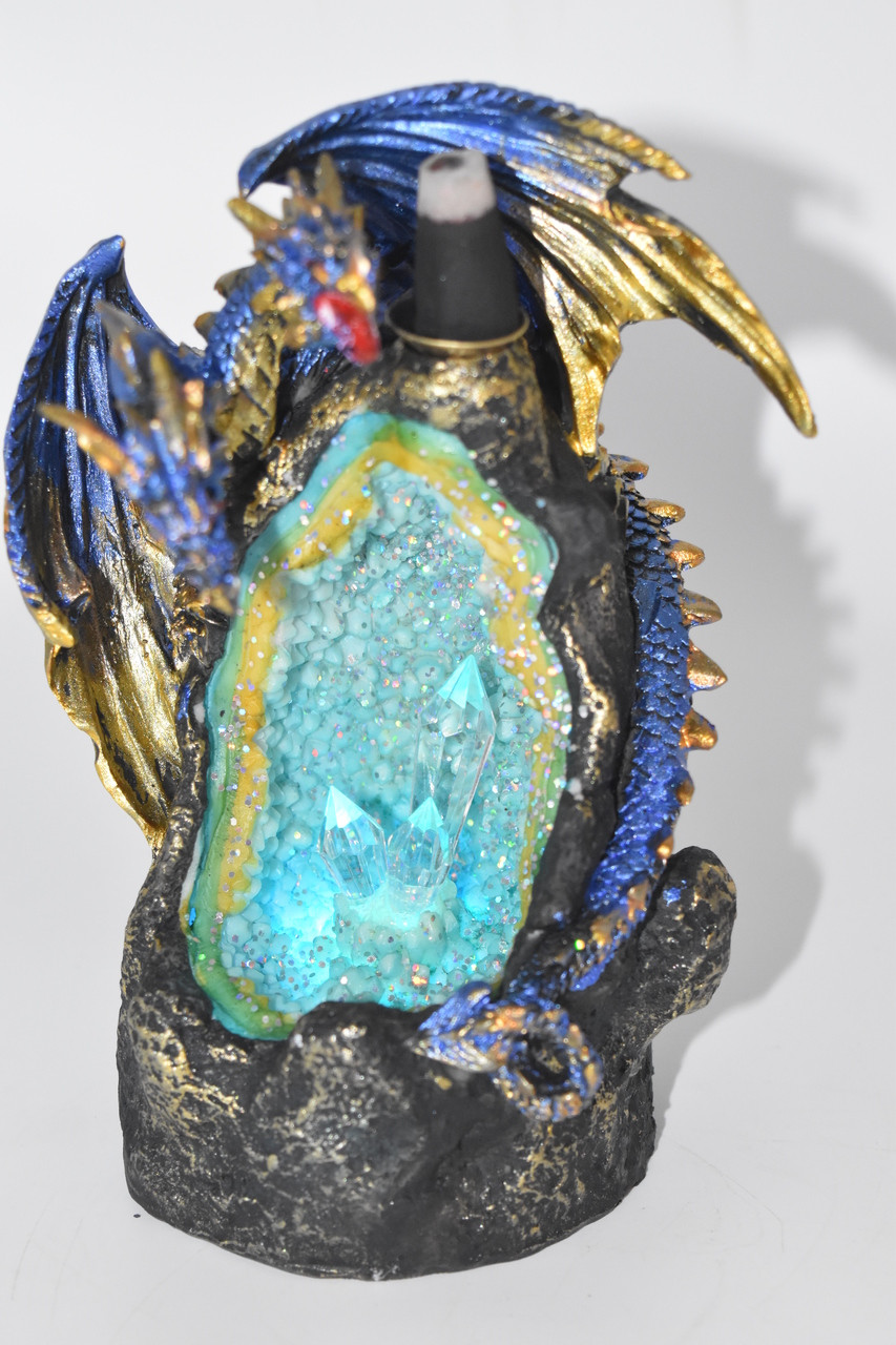 Dragon Crystal Cave Backflow Incense Burner w/ Changing LED Light For