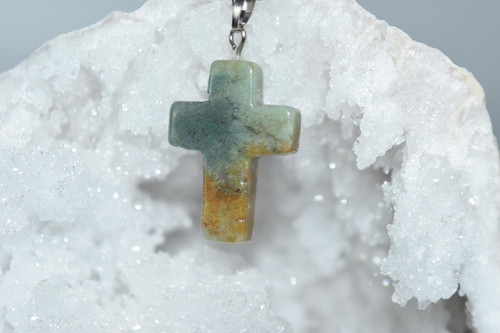 Cross Moss Agate Crystal Pendant-