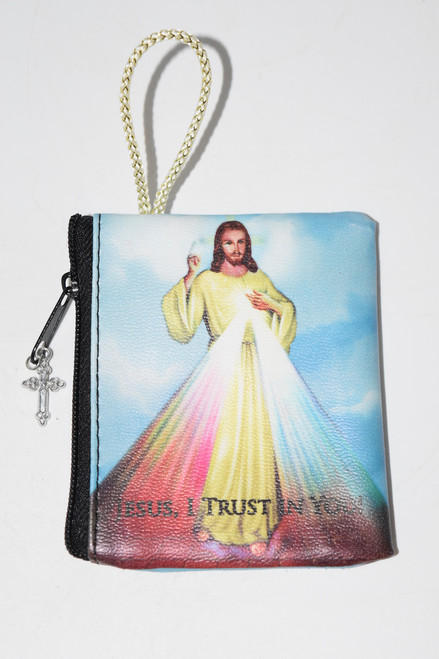 Divine Mercy Rosary Zipper Rosary Pouch with Charm-Rosary Bead Pouch,  Rosary Bead Case, Crystal Carrying Bag, Bag, Pouch