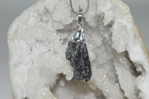 Raw Black Kyanite Crystal Pendant with Necklace SP