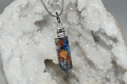 Multi Color Orgone Pendant -Quartz Crystal, Mixed Gemstones