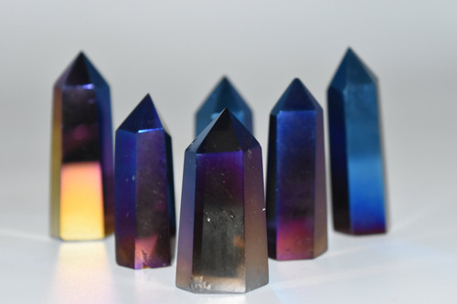 Dark Blue & Purple Rainbow Angel Aura Quartz Point Crystal