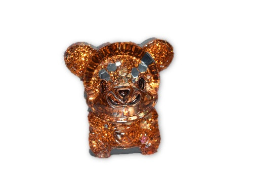 Orgone Orange Bear Mini 1 pc -Quartz Crystal, Pyrite, Blue Kyanite