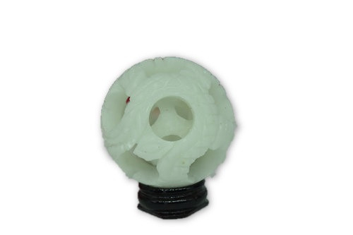 White Jade Crystal Puzzle Sphere with Stand