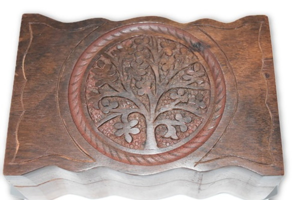 Tree of Life Carved Wooden Box-  Crystals, Altar Supplies, Gift Giving