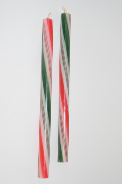 2 pc -Cinnamon Scented Striped Taper Candle - Christmas Decor, Candle Magick, Wicca, Pagan, Meditation, Reiki, Spiritual