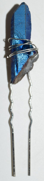 Dark Blue Angel Aura Quartz Single Stone Hair Pin Angel Aura Quartz Crystal