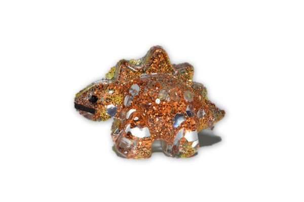 Orgone  Orange Stegosaurus Dinosaur Mini 1 pc -Quartz Crystal, Pyrite, Blue Kyanite