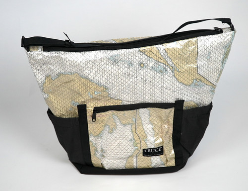 L Drop Liner Tote from Laminated Vintage Nautical Charts