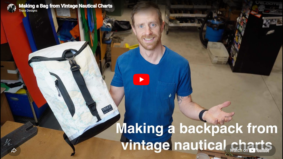 Our Bags made from Vintage Nautical Charts and backed with Dyneema
