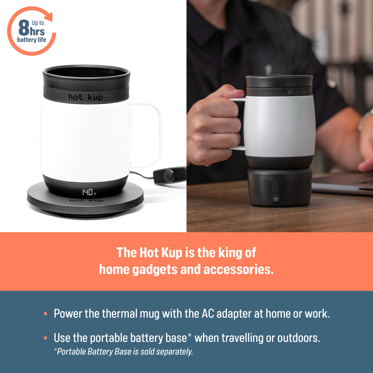 HOT KUP Heated Coffee Mug 14oz Temperature Controlled Smart Cup White