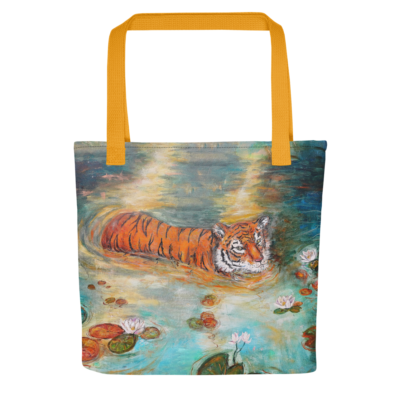 Tiger of the Lotus Tote Bag Energy Art by Karina Woldt - Change