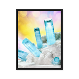 Pine tree floating frame detail on aquamarine canvas