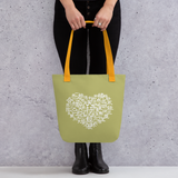 CHUN BU KYUNG HEART Tote Bag in Sage Green