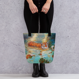 Tiger of the Lotus Tote Bag Energy Art by Karina Woldt