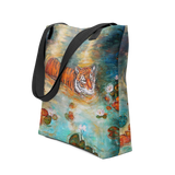 Tiger of the Lotus Tote Bag Energy Art by Karina Woldt