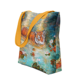 Tiger of the Lotus Tote Bag Energy Art by Karina Woldt