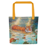 Tiger of the Lotus Tote Bag Energy Art by Karina Woldt