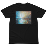 SUNRISE ABOVE LOCH LOMOND Unisex Premium Cotton T-shirt Energy Art by Karina Woldt - Dark