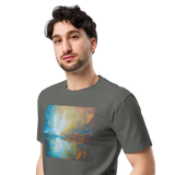 SUNRISE ABOVE LOCH LOMOND Unisex Premium Cotton T-shirt Energy Art by Karina Woldt - Dark