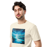 NORTHERN LIGHTS ABOVE LOCH NESS Unisex Premium Cotton T-shirt Energy Art by Karina Woldt - Light
