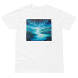 NORTHERN LIGHTS ABOVE LOCH NESS Unisex Premium Cotton T-shirt Energy Art by Karina Woldt - Light