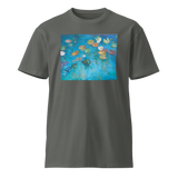KOI IN A LOTUS POND Unisex Premium Cotton T-shirt Energy Art by Karina Woldt - Dark