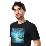 NORTHERN LIGHTS ABOVE LOCH NESS Unisex Premium Cotton T-shirt Energy Art by Karina Woldt - Dark