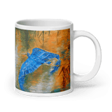 WINGS OF THE BLUE HERON White Glossy Ceramic Mug - Energy Art by Karina Woldt