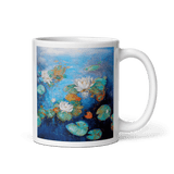 WATER LILIES POND White Glossy Ceramic Mug Energy Art by Karina Woldt