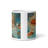 TIGER OF THE BLUE LOTUS White Glossy Ceramic Mug Energy Art by Karina Woldt
