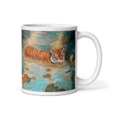 TIGER OF THE BLUE LOTUS White Glossy Ceramic Mug Energy Art by Karina Woldt