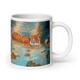 TIGER OF THE BLUE LOTUS White Glossy Ceramic Mug Energy Art by Karina Woldt