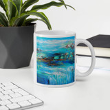 RIVER FLOW White Glossy Ceramic Mug - Energy Art by Karina Woldt