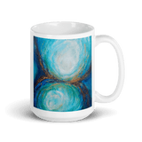 REFLECTIONS OF LIGHT White Glossy Ceramic Mug - Energy Art by Karina Woldt