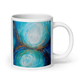 REFLECTIONS OF LIGHT White Glossy Ceramic Mug - Energy Art by Karina Woldt