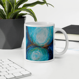 REFLECTIONS OF LIGHT White Glossy Ceramic Mug - Energy Art by Karina Woldt