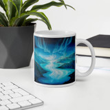 NORTHERN LIGHTS ABOVE LOCH NESS White Glossy Ceramic Mug - Energy Art by Karina Woldt