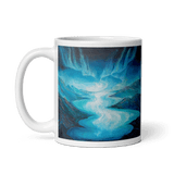 NORTHERN LIGHTS ABOVE LOCH NESS White Glossy Ceramic Mug - Energy Art by Karina Woldt