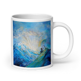 MEDITATION ON MOUNTAINTOP White Glossy Ceramic Mug - Energy Art by Karina Woldt
