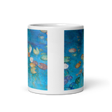 KOI IN A LOTUS POND White Glossy Ceramic Mug - Energy Art by Karina Woldt